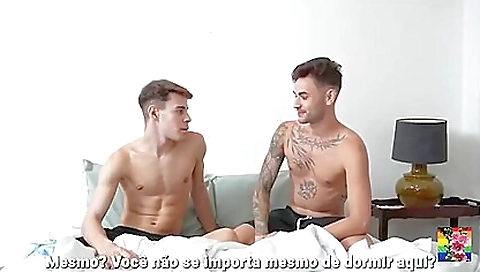 Two horny guys with two button and mapy